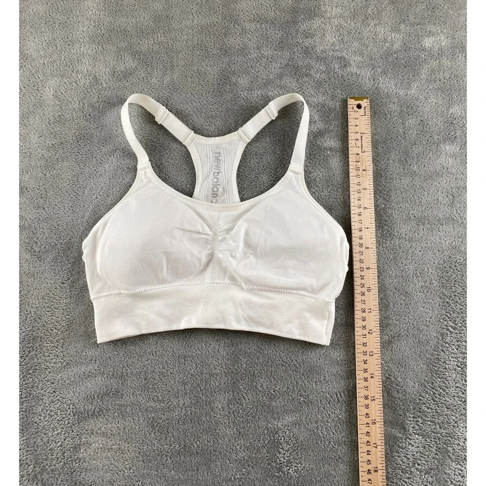 New Balance Womens White Ribbed Seamless Racerback Sports Bra M. Ruched Front - Picture 6 of 8